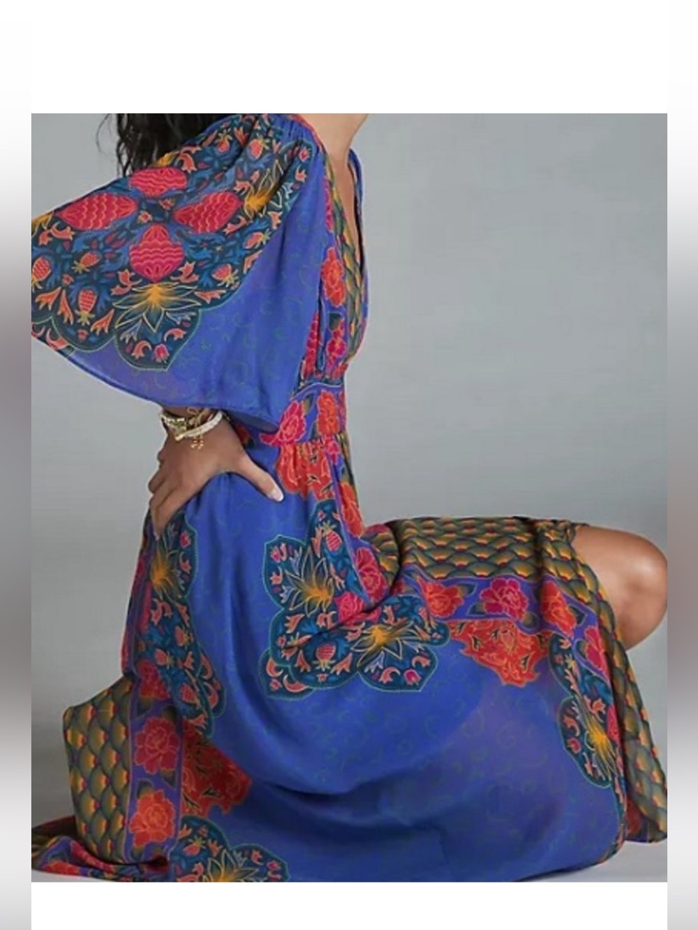 Anthropologie x Farm Rio Blue Floral V-Neck Maxi Dress size M rare - Picture 3 of 13